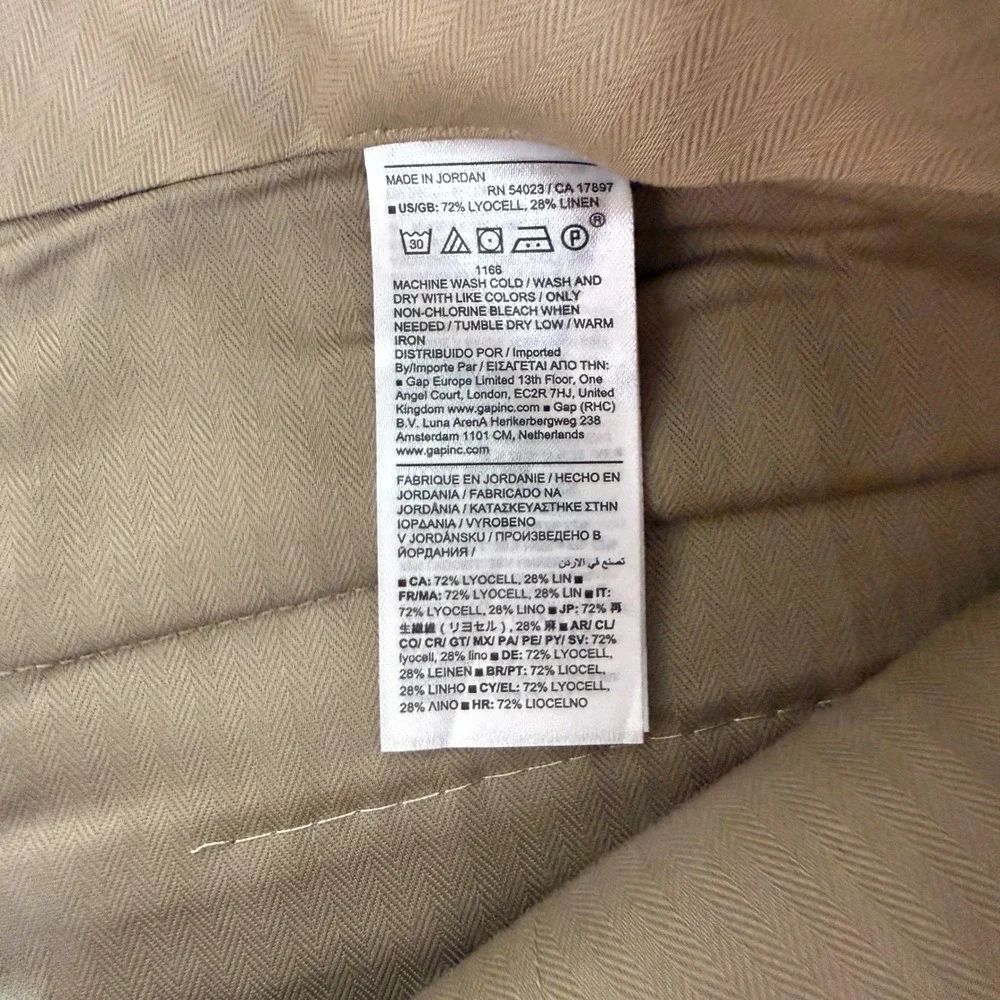 Banana Republic Mens Khaki Linen Blend Double Pleated Straight Fit Pants Size 34